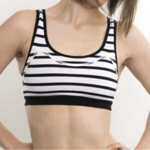 Athleta Fully Focused Striped Black and White Sports Bra